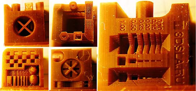 3DSLA test cube, printed on Kelant D200. Picture from “pl32” blog on 3Dtoday.ru